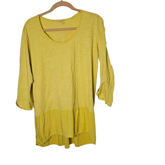 Fresh Produce Yellow Top‎ Mulitmedia Gauzy Back Button Detail Cotton Viscose XL - Picture 2 of 15
